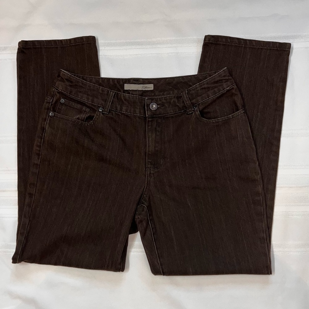 Chicos Platinum Jeans Ultimate Fit Slim‎ Leg Brown Sz 1(8) Short